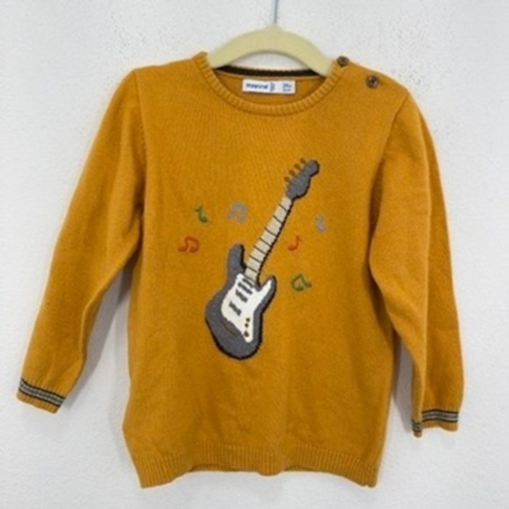 Mayoral Kids Sweater 24M Yellow Guitar Music Notes Boys Knit Jumper Musical‎